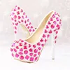 Pink Crystal Wedding Shoes Womens Modeling Event High Heel Luxury Rhinestone Bridal Dress Shoes Platform Party Prom Shoes