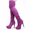 Violet Cuisse Botte À Talons Hauts Pour Femmes Chaussures Lady Botte En Daim À Talons Hauts À La Main Sexy Sur Le Genou Chaussures En Cuir Bottes Femmes Nouvelle Arrivée 2015