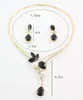 Jewelry Sets White Pearl And Black Garnet 18K Gold Plated Necklace Earrings Women Wedding Party Set