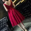 Stunning Lace Cocktail Dresses Scoop with Beading Sleeveless 100CM Long Prom Dress Party Gowns Cheap Dark Red,Burgundy,Royal Blue