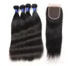 Brazylijski Prosty Human Virgin Hair Weaves z 4x4 Koronki Zamknięcie Bleached Węzły 100g / PC Naturalny Czarny Kolor 1b Podwójne Extensions Extensions