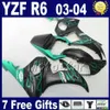 Personalizza la carenatura per YAMAHA YZF R6 2003 2004 YZF-600 fiamme verdi in carenature nere opache impostate YZF-R6 YZFR6 03 04 Fh9 +7 regali