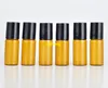 200 stks / partij Snelle verzending 5 ml Amber Glass Roll on Flessen Essentiële Olie Lege Parfum Fles met Plastic Black Cap