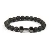 Mens Gift Wholesale New Arrival Alloy Metal Lava Rock Stone Beads Fitness Fashion Dumbbell Bracelets With Words