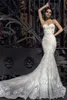 2020 Abiti da sposa a sirena con design in cristallo Sweetheart con applicazioni di pizzo Robe De Soiree Abiti da sposa sexy arabi con strascico di corte 380