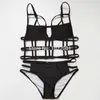 Badebekleidung Schwarz-weiße Badebekleidung für Damen, sexy, aushöhlen, Käfig-Bikini, ausgeschnittener Badeanzug, Riemchen-Badeanzug, Strand, Biquini, Maillot de Bain, V156