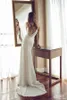 2015 Boho Lace Appliqued Beach Wedding Dresses High Collar Backless A-Line Chapel Train White Chiffon Bridal Gowns Low Price