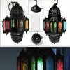 Morocco Glass Iron Pendant Lamp Mediterranean Colorful Gates Corrider Hallway Balcony Dining Room Hanging Lights