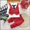 2015 HEIßER Jungen Gentleman Set 2-7Y Kinder Herbst Anzüge Kleidung Outfits 4 Stück T-Shirt + Hose + karierte Weste + Krawatte kostenloser Versand MOQ: 24 Sätze SVS0490