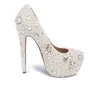 Blanc perle chaussures de mariage en gros nouvelle belle fleur strass chaussures de mariée plate-forme talons hauts grande taille femmes pompes