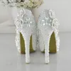 New Style Heart of Ocean Handmade Wedding Shoes Noble White Pearl High Heel Platforms Bride Shoes Rhinestone Function Party Prom Pumps