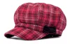 Stand Focus Women Cabby Baker Boy Gatsby Women Hat Newsboy Cap damer Fashion Wool Tweed Check Plaid Tartan Fall Winter Pink Brown4225024