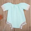 Cute Baby Girl Rompers 2018 Newborn Baby Clothing Girls Light Blue Tassel Jumpsuit Romper Outfits Toddler Girls Clothes Sunsuit 0-24M