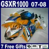 Motorcykel Fairing Kit för Suzuki GSXR1000 2007 GSX-R1000 2008 Blue Red Corona Bodywork Fairings Set K7 07 08 GSXR 1000 GJ64 + SEAT COWL