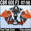 Full fit for HONDA F3 fairings CBR600 1997 1998 CBR 600 97 98 orange black fairing body kit QY69