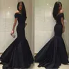 Classic 2017 Black Satin Off Shoulder Mermaid Evening Gowns Billiga Långa Formella Klänningar Party Evening Custom Made Kina EN110910