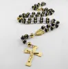 Silikonowy Naszyjnik różańca ze stali nierdzewnej złoto religijne koraliki krzyżowe Crucifix 8 mm