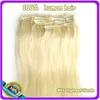 5A 10pcs/set 160g/set 18"-26" #613 light blonde real human hair/brazilian hair clips in extensions real straight full head dhl free