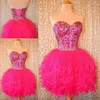 2015 nieuwe mooie korte homecoming jurken sweetheart kralen kristal afstuderen dresse organza mini prom formele jurk WD177