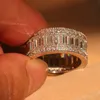 Free shipping Princess cut white Topaz Diamonique Simulated Diamond 10KT White Gold Filled Engagement Wedding Band Ring Size 5-11