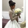 2016 vestidos de novia Wedding Dresses Ball Gown Crew with Beaded Embroidery Illusion Top and Satin Court Train Long Sleeves Bridal Gowns