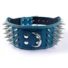 3" Wide Spiked Leather Dog Collars 4 Rows Spikes 10 Colors For M L Breeds Pet
