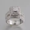 Rozmiar 5 6 7 8 9 10 Księżniczka biżuterii Cut 14 -Kt białe złoto pełne topazowe klejnot symulowany diamentowy pierścionek zaręczynowy