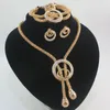 Hot Sale Nigerian Bröllop African Beads Smycken Satser Mode Kvinnor Dubai 18K Guldpläterad Tassel Halsband Örhängen Armband Ring Smycken Set