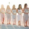 Blush Hi-Lo Beach Bridesmaid Dresses 2016 Ruched Chiffon Sweetheart Neckline med Sashes Party Dresses Vestido Madrinha Vestido de Festa