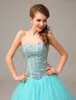 New Arrival Sweetheart Ball Gown Tulle Prom Dresses Beads Crystal Charming Prom Gowns Discount Evening Dresses 2016 Quinceanera Dresses