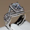 4ct 2016 New Popular Jewelry 10KT White gold filled Topaz Simulated Diamond Princess Women Wedding Engagement Rings set for Women Sz5-11