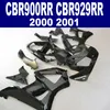 Kit de carenado personalizado gratis para HONDA CBR 900 RR CBR929 00 01 CBR900RR 2000 2001 juego de carenados negro brillante puro HB53