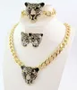 Women Gold Plated Leopard Crystal Necklace/Bracelets/Earring Jewelry Set