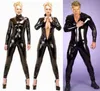 Men Women Black Catsuits Front Zip Vinyl Leather Jumpsuits Originele pakken Shiny Women Catsuits9714913