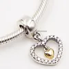 925 Sterling Silver & 14K Real Gold Forever in My Heart Dangle Charm Bead Fits European Pandora Jewelry Bracelets Necklaces & Pendants
