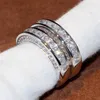 Taglia 5-12 Top gioielli di lusso scintillanti Fede nuziale in argento sterling 925 Princess Cut 3 IN 1 Topazio bianco CZ Diamond Women Band Ring Set regalo