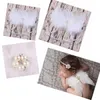 Baby Angel Wing Pearl Diamante Flower Thin Elastic pannband Set Nyfödd Pretty Angel Fairy White Feathers Wing Costume PO Pro3417783