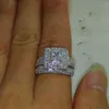 Taglia 5 6 7 8 9 10 Gioielli Princess Cut 14kt White Gold Piecato GEM TOPAZ Full Topaz Simulato Diamond Wedding Engagement Ring Set G291M