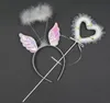 Tjej Fairy Wings Headband Wands Set Feather Hair Band Lace Ribbon Magic Wand Barn Kids Party Performance Props Festiv leverans