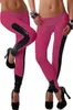 بنطلون رياضة بلون مغاير للنساء ، بنطلون جانبي من الجلد الصناعي ، مزين باللون الأسود ، LEG79538