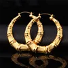 Artikel 18K Real Gold Plated Bamboo Grain Hoop Earrings Gift Smycken Hela för kvinnor YE664256X