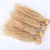 Kinky Curly brasileiros # 613 Loiro Cabelo Humano Weave extensões 4pcs louro dourado Virgin Remy Cabelo Humano Pacotes afro Curly tramas duplas