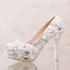 Sommar Peep Toe Vit Pearl Skor Bröllop Bröllop 14cm Högklackat Plattform Crystal Bride Skor Handgjorda Party Prom Pumps