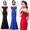 Sexy Fora Do Ombro Preto Vermelho Azul Royal Da Dama de Honra Vestidos de Sereia Do Laço Frisado Lace-up Voltar Long Evening Prom Vestidos de Festa BZP0858