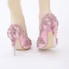 Spring New Arrival Pink Rhinestone Formal Dress Shoes Satin Crystal Bridal Wedding Shoes Pointed Toe Beautiful Party High Heels