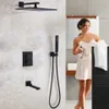 Matte Frosted Blackened Bathroom Shower Faucet Set Contemporary 12 Inch Rain Shower Head Thermostatic Shower Mixer Valve