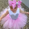 Yaz Bebek Kız Giysileri Set Yenidoğan Bebek Kalp Şekli Romper Tulum Tutu Etek Ilmek Bandı 3 adet Kıyafet Çocuklar giyim Seti 2 Renkler