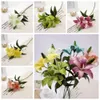 6 Colors LILY BUNCH Artificial Lilies Fake Silk Posy Wedding Flowers Bush Basket Fake Flower for Christmas Home Decorations Length 57cm