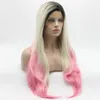 Iwona Hair Straight Extra Long Dark Root Light Blonde Pink Ombre Wig 22#1/60/3100B Half Hand Tied Heat Resistant Synthetic Lace Front Wigs