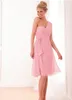 Charming Sparkle A Line Knee Length Light Pink Chiffon One Shoulder Bridesmaid Dresses With Handmade Flower Short Cocktail Party Dresses